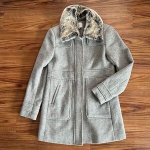 LOFT Gray Pea Coat with Faux Fur Collar